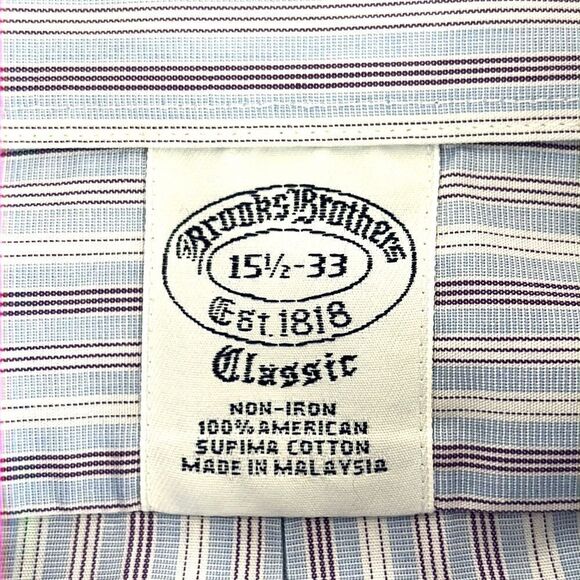 Brooks Brothers Cotton Striped Classic Fit Button Up Shirt Neck 15 1/2 - 33 - Picture 8 of 9